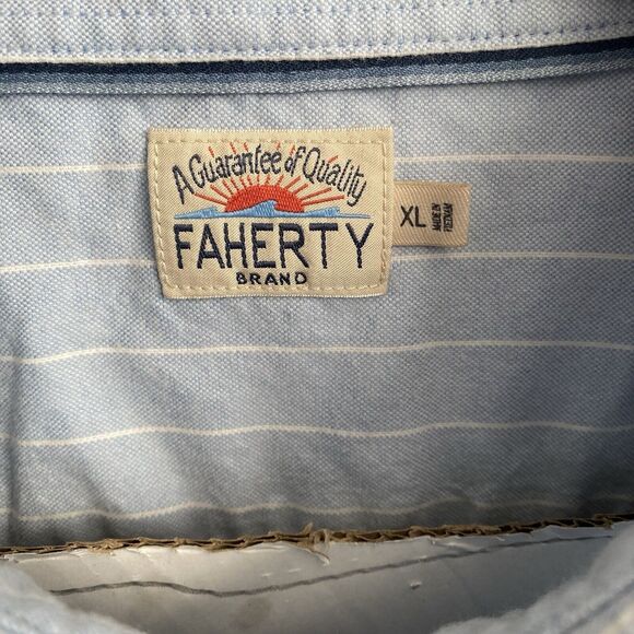 Faherty Mens XL Stretch Oxford Shirt 2.0 Blue White Striped Button Down Shirt - Picture 3 of 11
